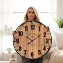 Large Old Town Farmhouse Wall Clock 30 Inches Rustic Antique Wood with Metal Circle and Large Numerals Silent Battery Operated Wall Clock for Office Kitchen Bedroom Living Room (Brown)