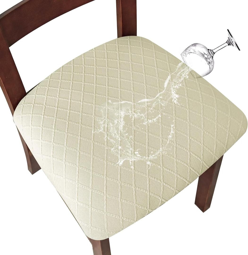 Genina Waterproof Seat Covers for Dining Room Chairs Covers Dining Chair Cover Kitchen Chair Covers (Beige, 6 Pcs)