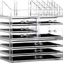 Cq Acrylic 3 Pack Clear Make Up Organizers - Stackable 8 Drawer Organizer for Vanity, Desk, Jewelry, Beauty & Skincare Products