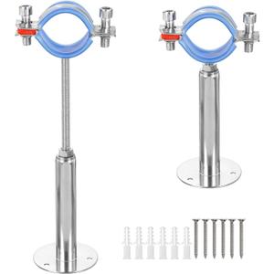 2 Pack Stainless Steel Wall Mount Ceiling Mount Pipe Supports, Adjustable Pipe Strap Bracket Clamp with Screws for Pipe 38-40mm 1-1/4" Adjustable Height 110-145mm