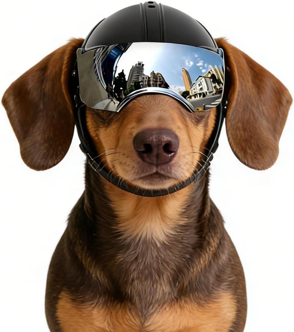 Namsan Dog Helmets for Small Dogs, Dog Helmet with Sun Lens Goggles, Doggie Helmets Hat with Ear Holes, Bike Doggie Helmet for Small to Medium Dogs, Adjustable, Black