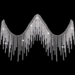 Rhinestone Fringe Rhinestone Fringe Belt Beaded Ribbon Diamond Tassel Chain for Jeans Clothing Accessories DIY Decoration (1 Yard, Silver)