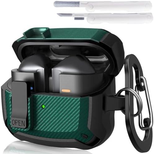 AIRSPO Compatible with Samsung Galaxy Buds 3 Case & Pro Case, Hard Case with Lock, Carbon Fiber, Green