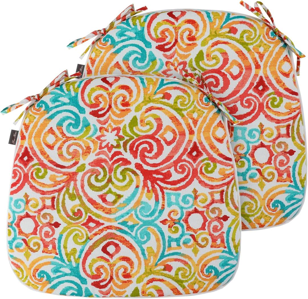 Outdoor Chair Cushions Set of 2, Water-Repellent Patio Seat Cushions D16xW17 Inch, All Weather Patio Chair Pads with Tie, Patio Cushions for Furniture Garden Home Decoration, Corinthian Dapple