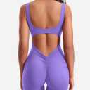 YEOREO One Piece Workout Jumpsuits for Women Backless Tummy Control Sleeveless Jumpsuits Lizvette V Back Scrunch Yoga Romper (Purple, L)