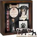 8.6'' Pet Shadow Box Memorial Gift Rustic Collar Holder Picture Frame Paw Print Kit Dog Wooden Sculpture Pet Ashes Fur Jar Rainbow Sympathy Gift for Pet Lover Tabletop Wall Hanging PSD-4R