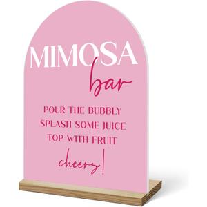 Mimosa Bar Sign For Table, Pink Minimalist Acrylic Mimosa Bar With Base Supplies For Baby Shower Bridal Shower, Decorations For Wedding Bachelorette Engagement Party, Welcome Sign Stand For Party -15