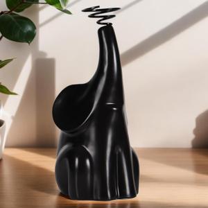 Elephant Gifts for Women Elephant Figurine Statue Home Decor for Bookshelf Entry Table Living Room with Spiral Air Plant Holder (7.5", Black)