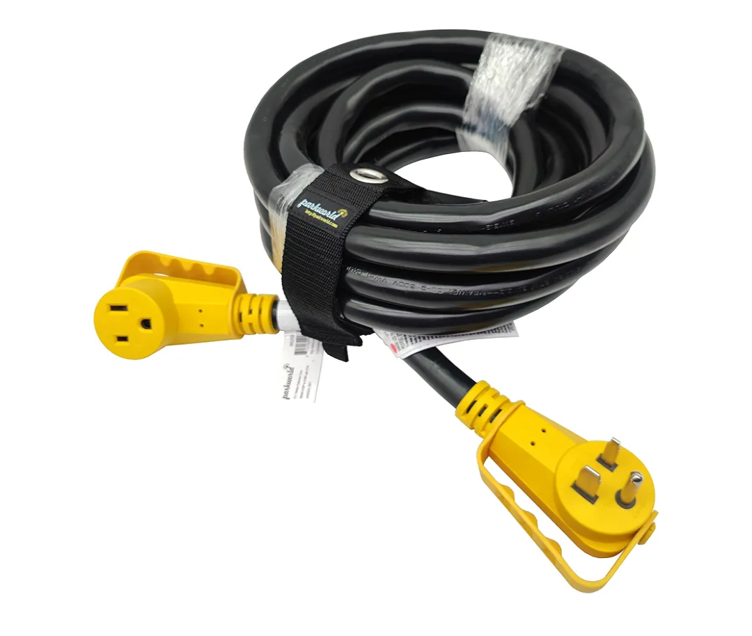 Camco Power Grip 30 Amp Camper/RV Extension Cord - Rated for 125V /3,750W - Features Heavy Duty 10-Gauge Copper Wire for Superior Conductivity & Coated w/Heat-Resilient PVC (55191)