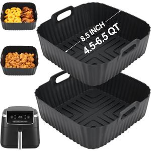 BYKITCHEN Air Fryer Silicone Liners for Ninja Air Fryer Pro 5 QT AF141, Ninja AG301, Cosori 5QT/6QT & Other 4.5-6.5 QT Airfryer, 8.5in Square Air Fry Liners, Airfryer Accessories(Set of 2)