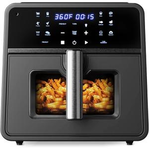 Emerson SmartVoice 10QT 6-in-1 Air Fryer, 1000+ Voice Control Commands, 100+ Recognized Food, No APP, No WIFI, No Setup, Nonstick Basket, Air Fry, Bake, Reheat, Dehydrate, 1700W, Medium