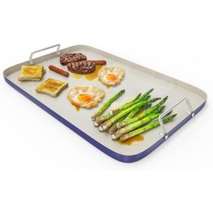 SafBbcue 20" x 13" Double Burner Griddle Pan, Non-Stick Ceramic Coated, for Outdoor Gas Pellet Grill, Stove Top Charcoal Grills, for Weber Charbroil Camp Chef Grill, Blue
