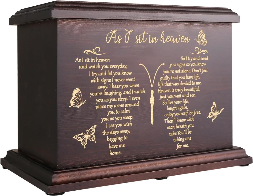 Cremation Memorial Urns for Human Ashes Adult Male Female, Wooden Box and Casket for Ashes Men Women Child, Large Burial Funeral Urns, Holds Up to 270 LBS