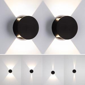 Tubicen Wall Sconce Set of 2 Black Round Wall Lights Beam-Adjustable LED Dimmable Movie Theater Sconce Lighting Up Down Hardwired Indoor Small Wall Lights for Living Room Bedroom Hallway Stairway