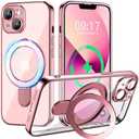 Pmteyoim Magnetic for iPhone 13 Case with Invisible Stand[Compatible with MagSafe][Full Camera Lens Protector][Military Drop Protection] Shockproof Not Yellowing Clear Soft Slim for Women Men, Pink