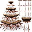 Zopeal 50 Set Disposable Plastic Coupe Glasses With Satin Ribbon Bow 5 oz Acrylic Champagne Tower Cocktail Unbreakable Plastic Martini Margarita Glasses for Birthday Wedding Party Bar (Coffee)