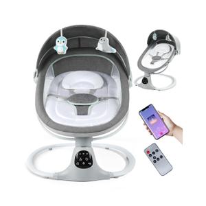Electric Baby Swing for Infants to Toddler, Portable Swing Baby Rocker with 5 Point Harness, 5 Sway Speed, Bluetooth,12 Preset Lullabies with Remote Control, Infant Swing for Baby Boys & Girls, Grey
