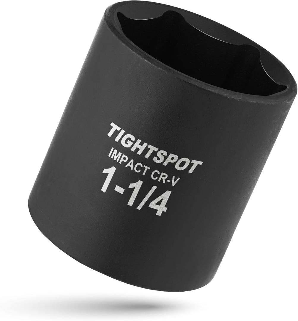 TIGHTSPOT 1/2 Inch Drive - 1 1/4 Inch Shallow Impact Socket with Anti-Rounding 6 Point Design, Heat-Treated CRV Steel