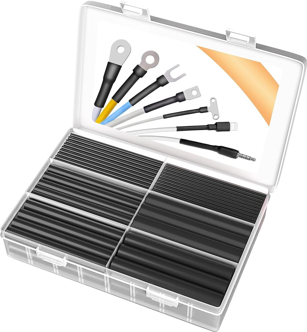 2 x Wire Heat Shrink Tubing Kit-140Pcs 3:1 Heat Shrink Tube Wire Shrink Wrap Electrical Waterproof Automotive Marine Heat Shrink Wrap Tubing Assortment with Adhesive Lined for Wires, Black