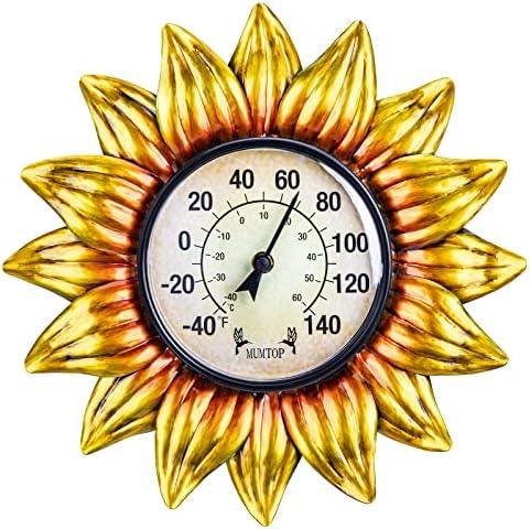 MUMTOP Outdoor Thermometer for Patio - Indoor Outdoor Thermometer, Sunflower Wall Thermometer Wireless for Garden Home Decor