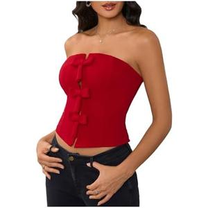 MakeMeChic Women's Bow Strapless Tube Top Sleeveless Zipper Fitted Bandeau Tops Large MakeMeChic Women's Bow Strapless Tube Top Sleeveless Zipper Fitted Bandeau Tops Large