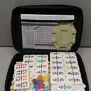 Mexican Train Dominoes Set with Numbers and 4 Wooden Trays/Racks, Double 12 Dominos Travel Set with 4 Tiles Holders, 91 Tiles Double 12 Colored Dominoes Game Set with Portable Case for Families Kids