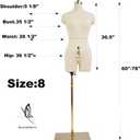 Female Sewing Mannequin Size 8, Professional Dress Form for Tailor Design and Display, Foam Body for Pinning, Height Adjustable Torso with Stable Metal Base (Without Arms Beige, 8)