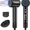 Hair Dryer, High-Speed Ionic Low Noise Blow Dryer with Brushless Motor for Fast Drying, Thermo-Control Quiet Compact Hair Blow Dryer with Magnetic Diffuser for Curly Hair for Home Travel Salon (Black)