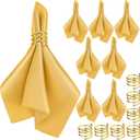 MCEAST Satin Cloth Napkins and Napkin Rings Set of 8, Smooth Fabric Table Napkins and Napkin Holder for Wedding, Birthday Dinner Party, Family Gatherings, Table Decor (Gold, 17 x 17 Inches)