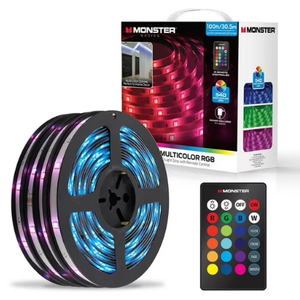 Monster Basics Indoor Multicolor RGB LED Light Strip with Remote Control, 100ft