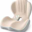 Saker Ergonomic Memory Foam Seat Cushion with Back Support, 2-in-1 Coccyx Cutout Chair Pad for Office, Car, Gaming Chair and Wheelchair, Contoured Lumbar Support for Long Sitting (Beige)