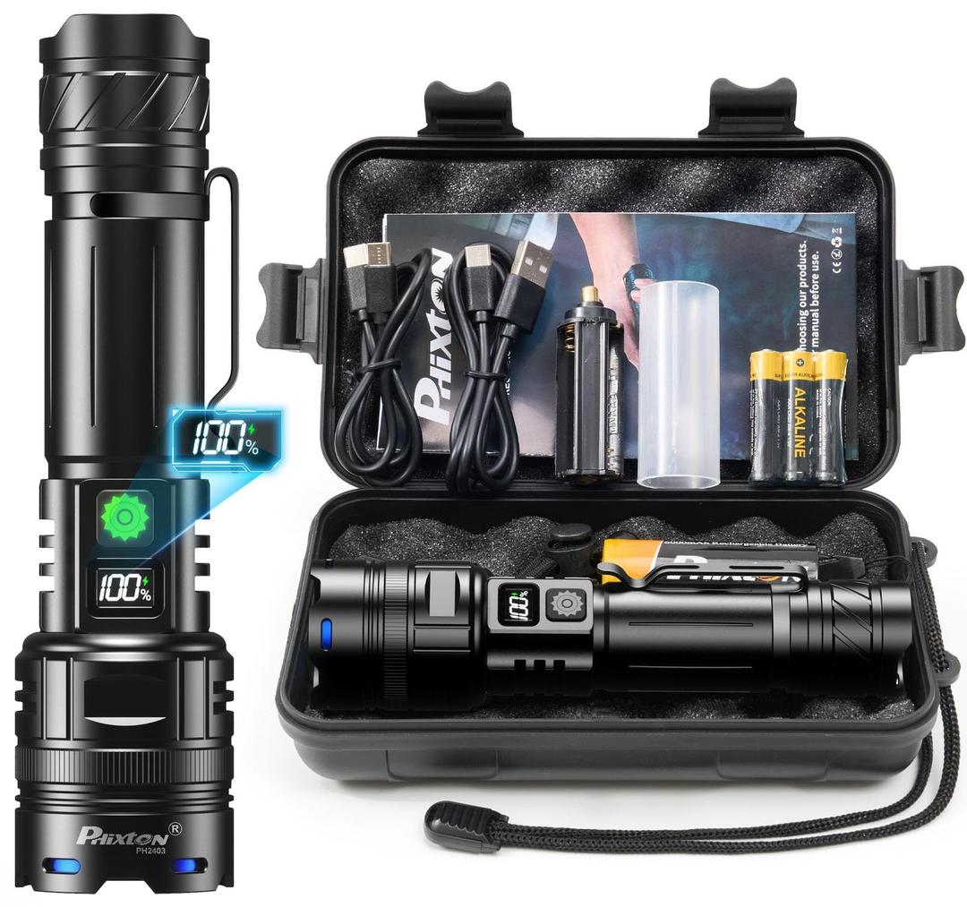 Rechargeable Flashlights 10000 High Lumens Single One Mode Super Bright, High Powered LED Flashlight USB C, High Beam 3280 ft Long Lasting Powerful Heavy Duty Strong Flash Light For Security Hiking