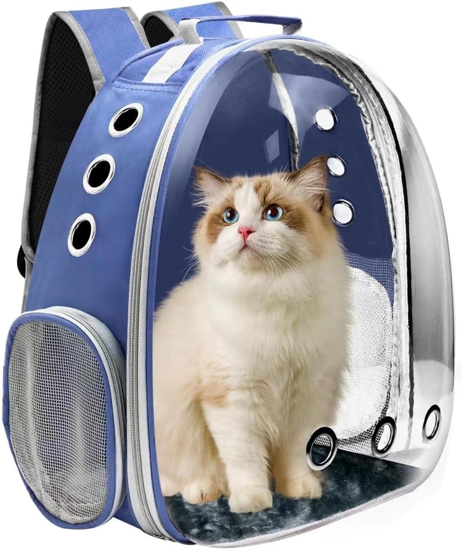 Cat Backpack Carrier, Pet Cat Carrier with Ventilated Design for Carrying Puppy Cats, Pet Carrier Backpack for Traveling/Hiking/Camping/Outdoors Airline Approved Travel Carrier (Blue)