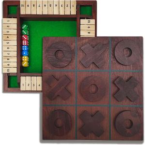 Wooden Tic Tac Toe Game & Shut The Box Game Set, Ideal Gift for Family Game Nights, Kids Activities, and Coffee Table Decor (8.6 Inch)