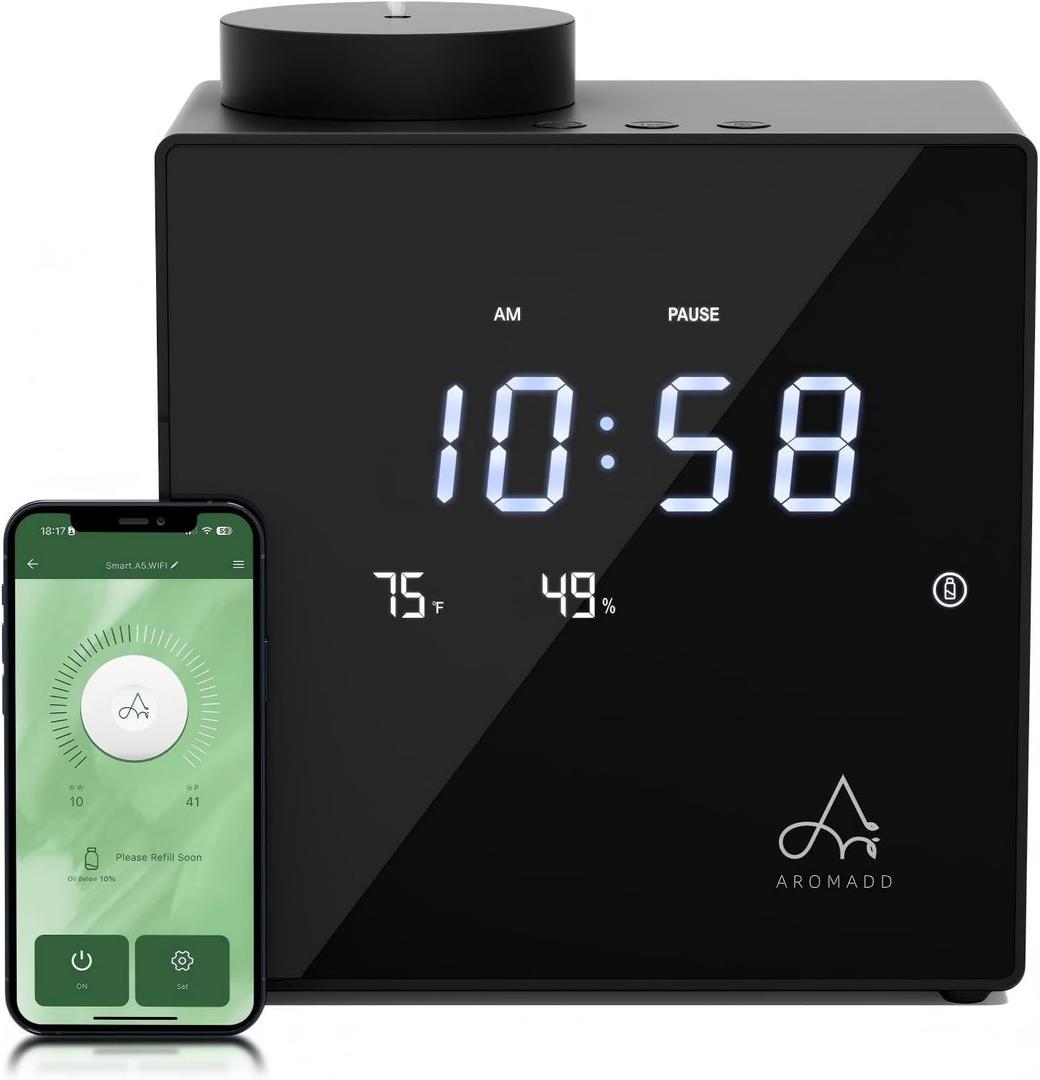 2026 Smart Waterless Diffuser, 2000 Sq.Ft Cold Air Scent Machine with Clock & Environmental Display | 7 Fragrance Levels, 9 Timer Settings, Hotel Collection Diffuser for Home & Large Rooms (Black)