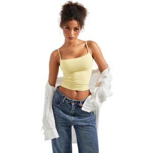 SUUKSESS Women Double Line Square Neck Tank Top Summer Y2K Going Out Basic Cami Shirt (Yellow, S)
