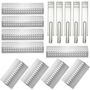 Stainless Steel 5pcs 16631 Flame Tamer Flavor bar and 4pcs 16520 Heat Plate Shield with 5 pcs 16516 Burners for Bull Grill Replacement Parts,for Blaze Lion Cal Flame G Series 5 Burner Grill