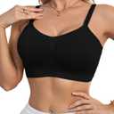 LIIJOO Seamless Wireless Bralette, Scoop Neck Camisole Crop Top, Pleated Front, Wide Band, Removable Pad Inserts, Adjustable Shoulder Straps, Everyday Sleep LoungeBlack, M Size (Black)