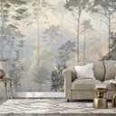 Jdayda Hazy Forest Wall Mural, Abstract Nature Landscape, 129" x 96", MURAL-308