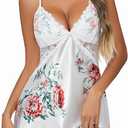 Avidlove Women Lingerie V Neck Nightwear Satin Sleepwear Lace Chemise Mini Teddy (Small, White Floral)