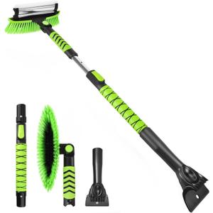 Yougfin 43" Ice Scraper for Car Windshield, Snow Brush with Squeegee, 3 in 1 Snow Removal for Cars with Foam Grip and 180 Pivoting Brush Head for Auto Truck SUV (Green)