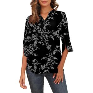 Askyes Women's 2025 Summer Chiffon Blouses Short Sleeve V Neck Tshirts Loose Casual Flowy Dressy Tops for Leggings Blouse (Medium, Black D Floral)