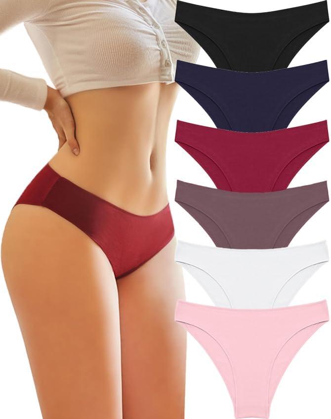 Knowyou Womens Underwear Cotton Cheeky Panties for Women Cute Stretch Bikini Breathable Panties for Ladies 6Pack (Large)
