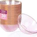 Rubtlamp 30 Pack Clear Pink Disposable Bowls, Clear Plastic Bowls with Gold Rim, 12-16oz Premium Heavy Duty Plastic Dinner Bowls for Party, Wedding and Holiday