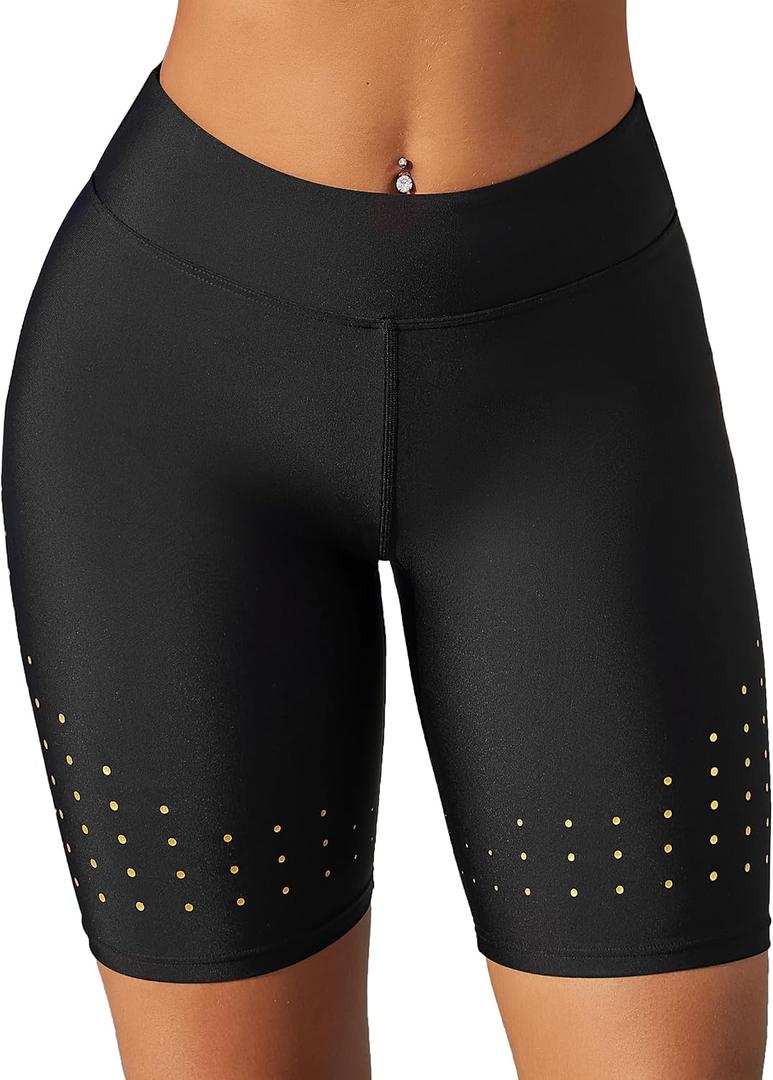 ATTRACO Women's High Waisted Swim Shorts with Pockets Bathing Suit Bottoms Long Board Shorts Plus Size (Black, M)