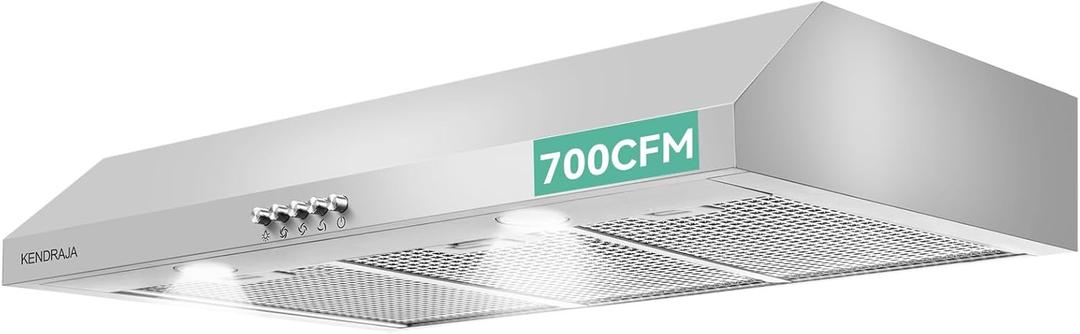 36 Inch Under Cabinet Range Hood | 700 CFM Stainless Steel | Convertible Ducted/Ductless | Washable Grease Filters | 3 Speed Fan | LED Lighting | Includes Charcoal Filters