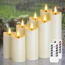 Waterproof Flameless 2.2" x4" 4" 5" 5" 6" 6" 7" 7" Pillar Candles with Remote Control and Timer, LED Ivory Battery Operated Plastic Wave-Shaped Design Pack of 8 Outdoor Flickering