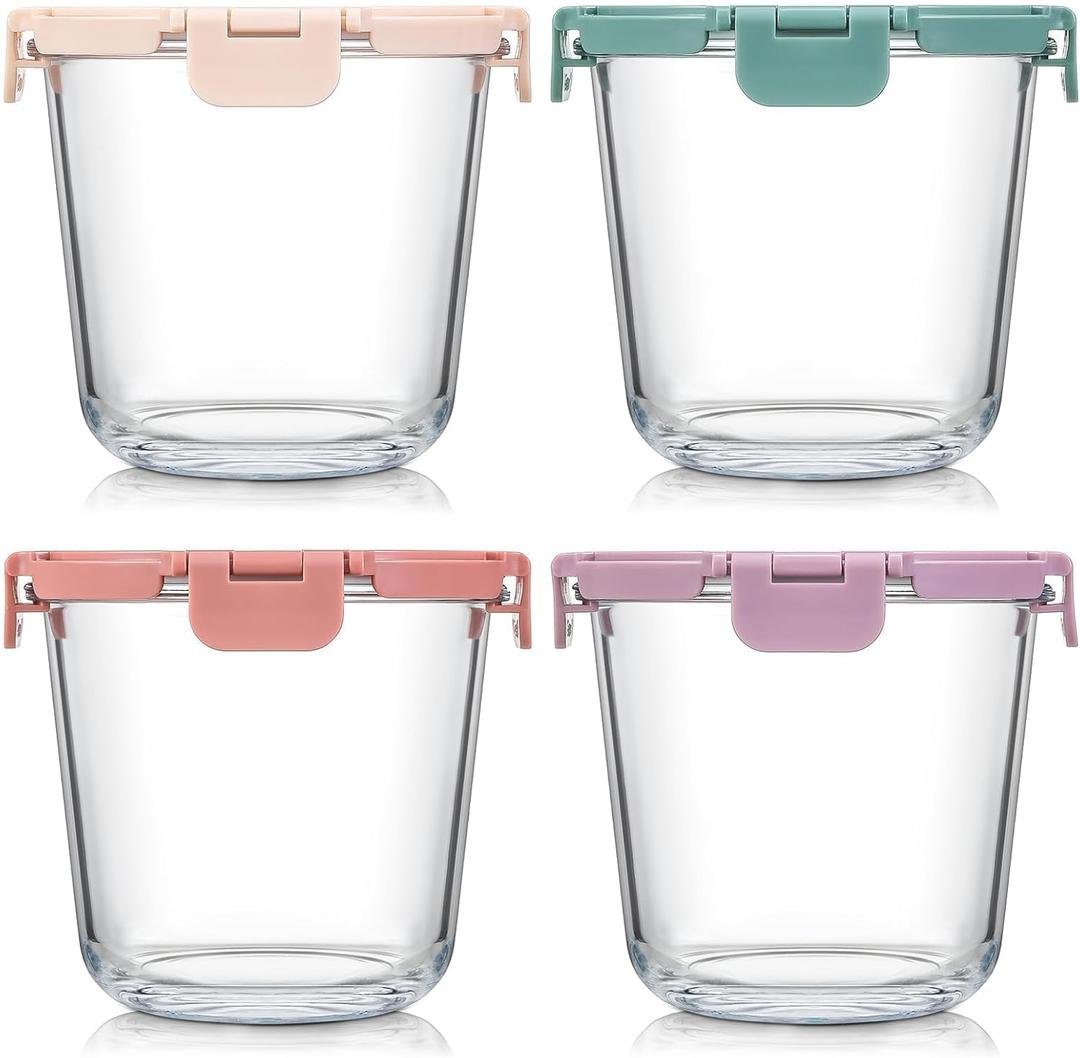 [UPGRADED LID] 6 Sets 3 Cup/24oz Borosilicate Glass Meal Prep Containers with Lids, Food Storage Bowl Jars for Soup Leftover Meal Lunch Oats Fruit Deli Salads - Microwave, Oven, Freezer Safe -BPA Free