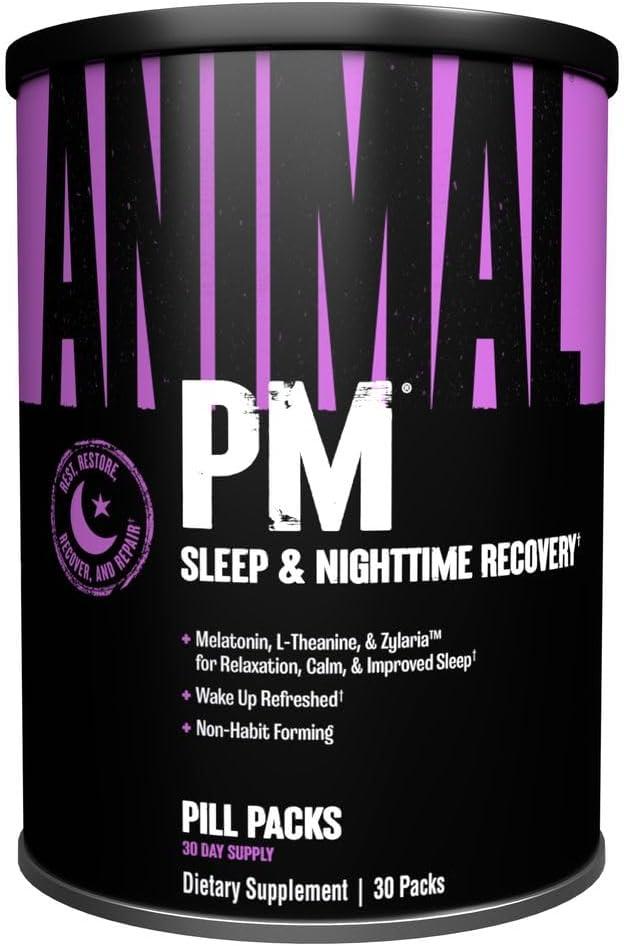 Animal PM - Sleep Aid for Adults Non-Habit Forming Relaxation Enhancer and Mood Support with Melatonin, L-Theanine, Zylaria, Zinc, Magnesium, Vitamin B6, GABA + AKG Anabolic Stack Supply, 30 Count (EXP 07/01/27)