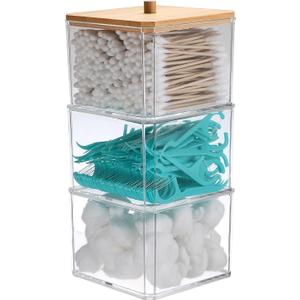 2 x Hipiwe 3 Tiers Acrylic Cotton Swab Organizer Clear Qtip Holder with Lid